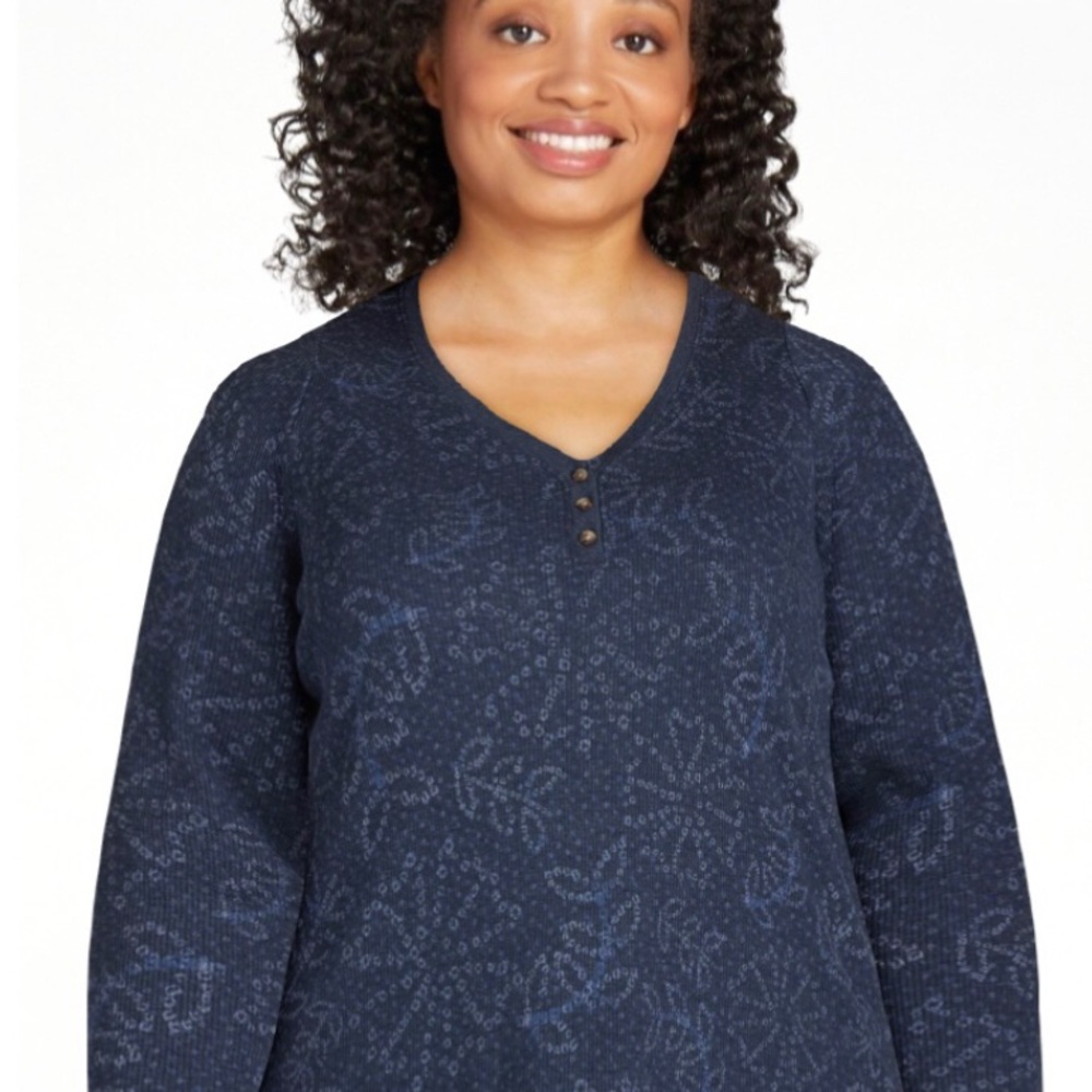 TERRA & SKY Womens Waffle Henley Top Size 3X 24W-26W V Neck New
